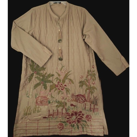 Limelight ~Woman Size L~ Brown Kurta Embroidered Dress Tunic Long Sleeve. - Picture 3 of 12